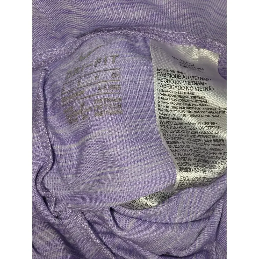 Nike Girls Dri-Fit Heathered Purple Athletic Leggings Logo Side Taping Size Sm